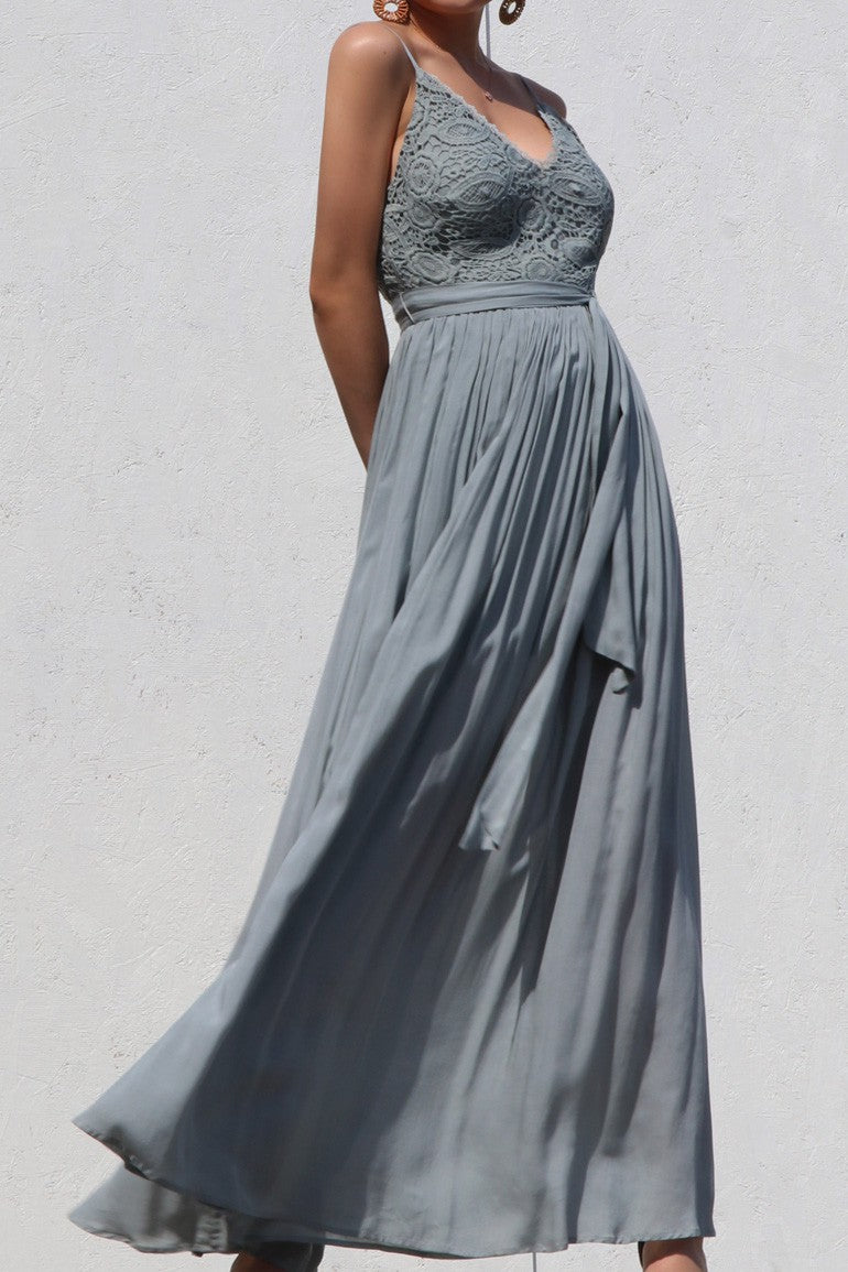 Swept Away Crotchet Lace Maxi Dress (Sage) FINAL SALE