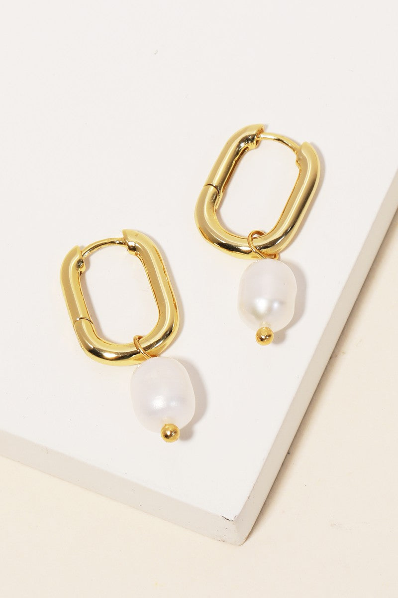 Pearl Drop Oval Hoop Earrings