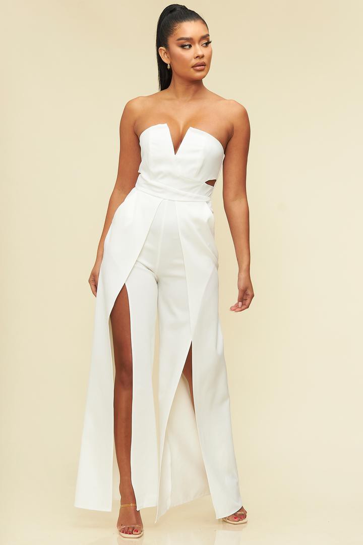 Jewel Slit Jumpsuit (White) FINAL SALE