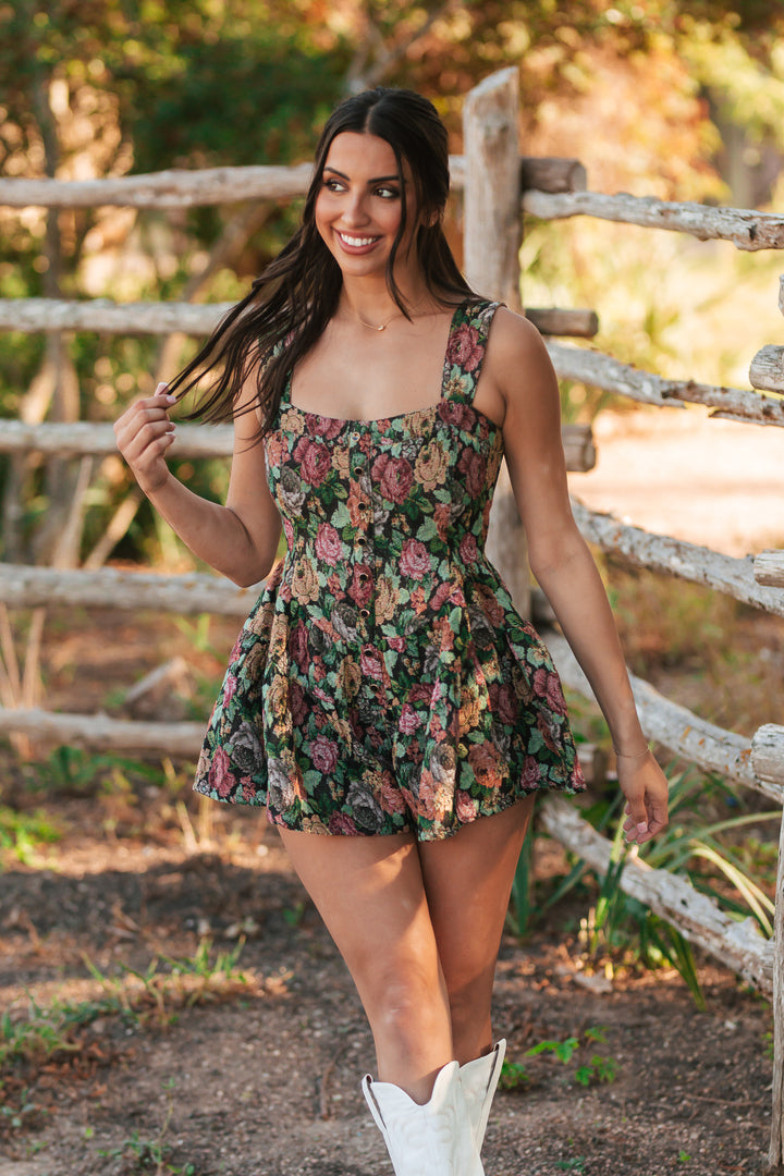 Fit And Flare Tapestry Ruffle Romper