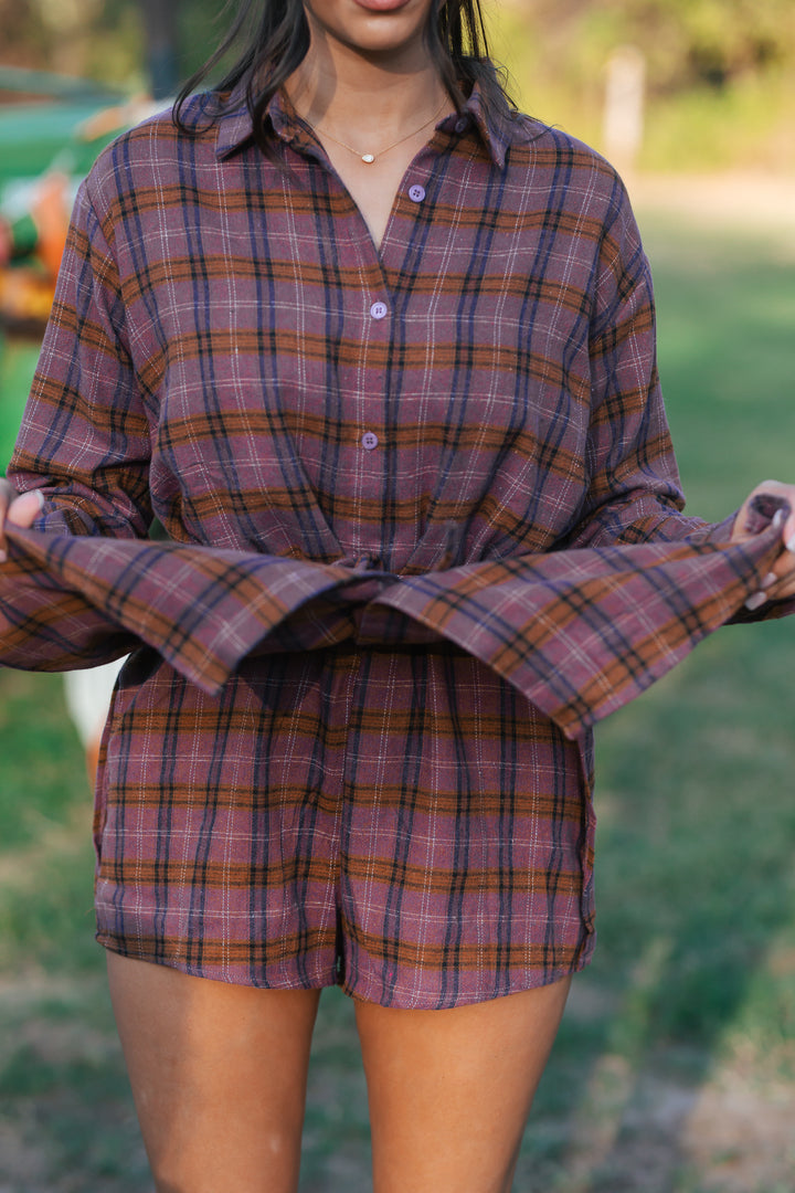 Bonfire Plaid Romper Dress