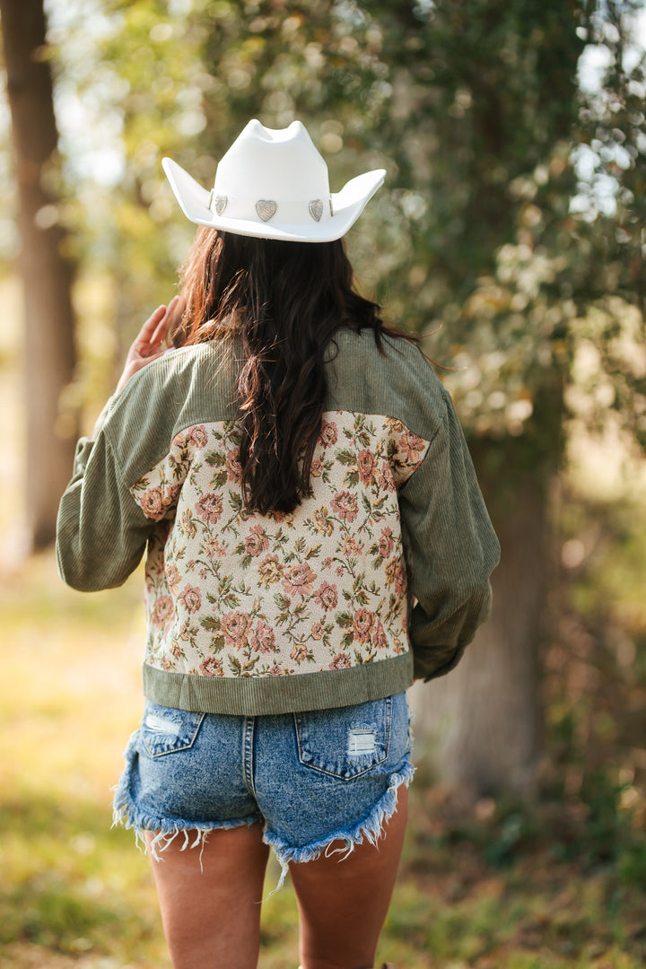 Floral Corduroy Snap Button Jacket