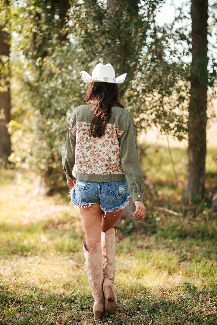 Floral Corduroy Snap Button Jacket