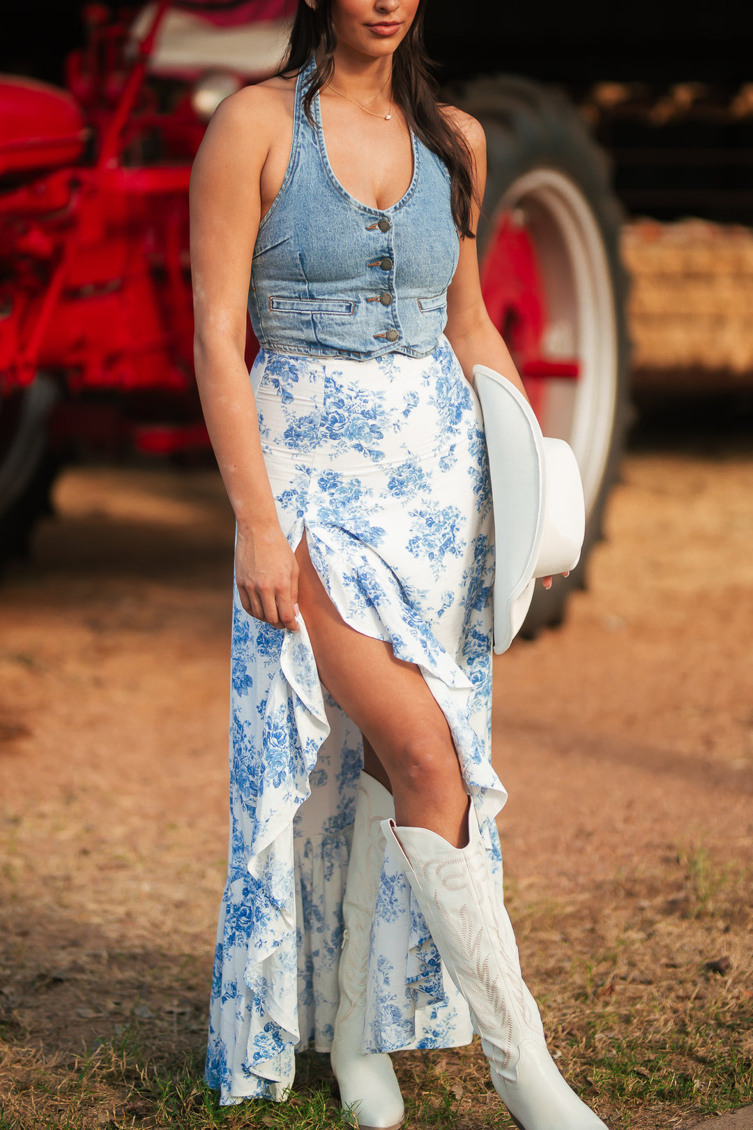 PRE-ORDER Rodeo Floral Ruffle Maxi Skirt Ships Mid March