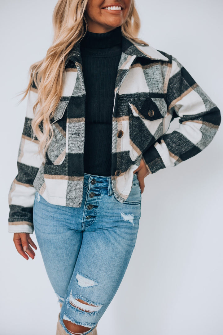 Crisp Air Plaid Cropped Shacket (Black)