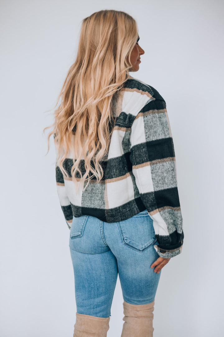 Crisp Air Plaid Cropped Shacket (Black)