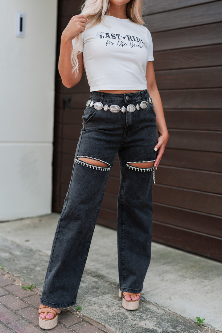 Washed Up Rhinestone Jeans (Black)