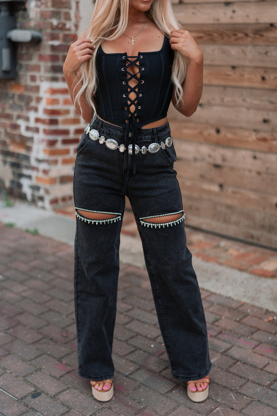 Washed Up Rhinestone Jeans (Black)