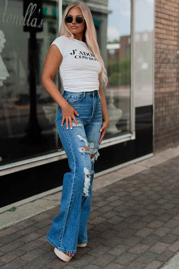 Elliot Distressed Wide Leg Jeans