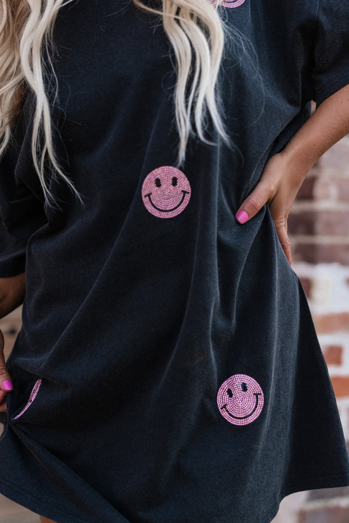 All Smiles Rhinestone T-Shirt Dress FINAL SALE