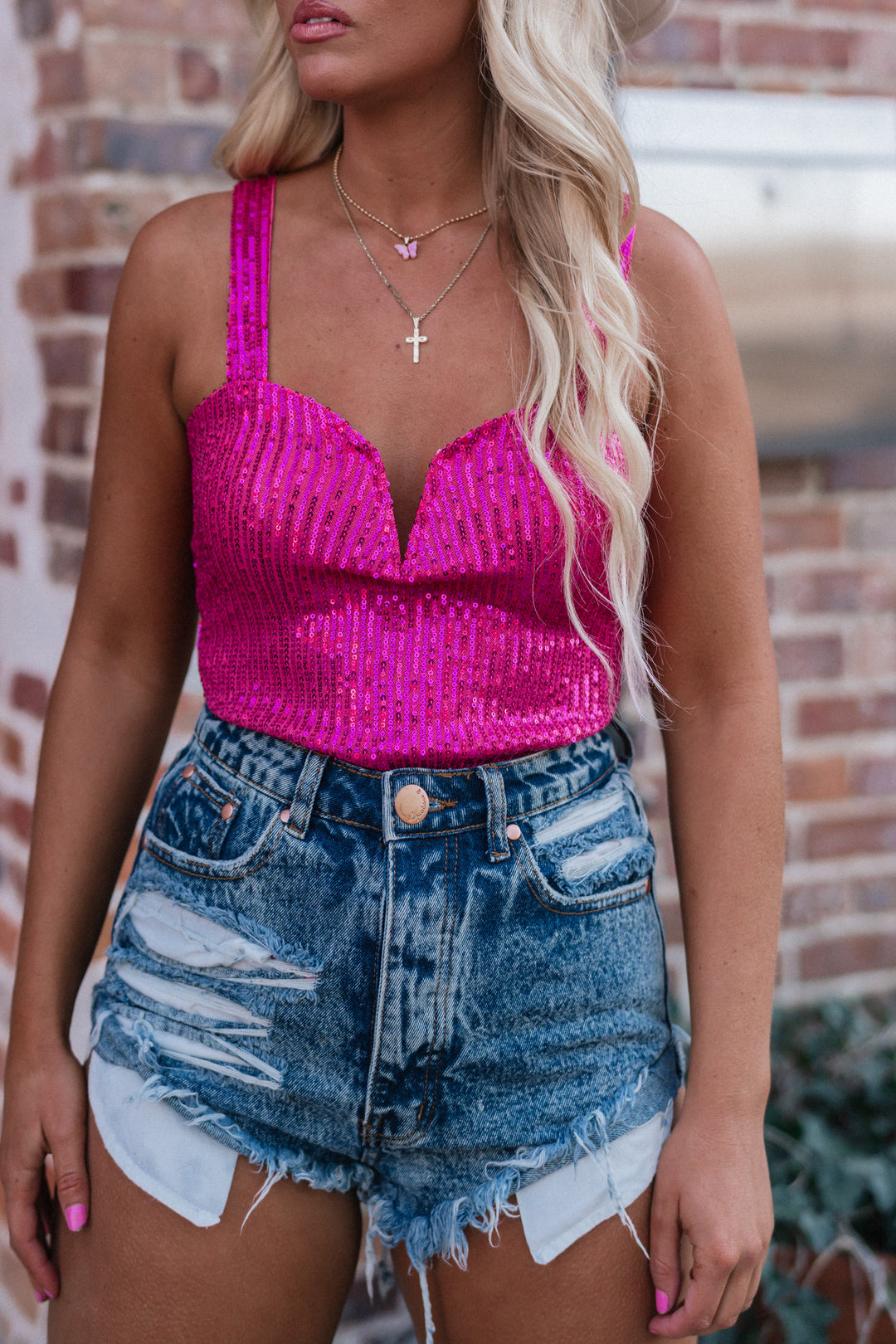 Indy Sequin Bodysuit (Hot Pink) FINAL SALE