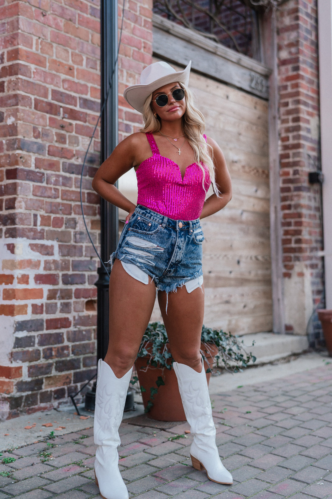 Indy Sequin Bodysuit (Hot Pink) FINAL SALE