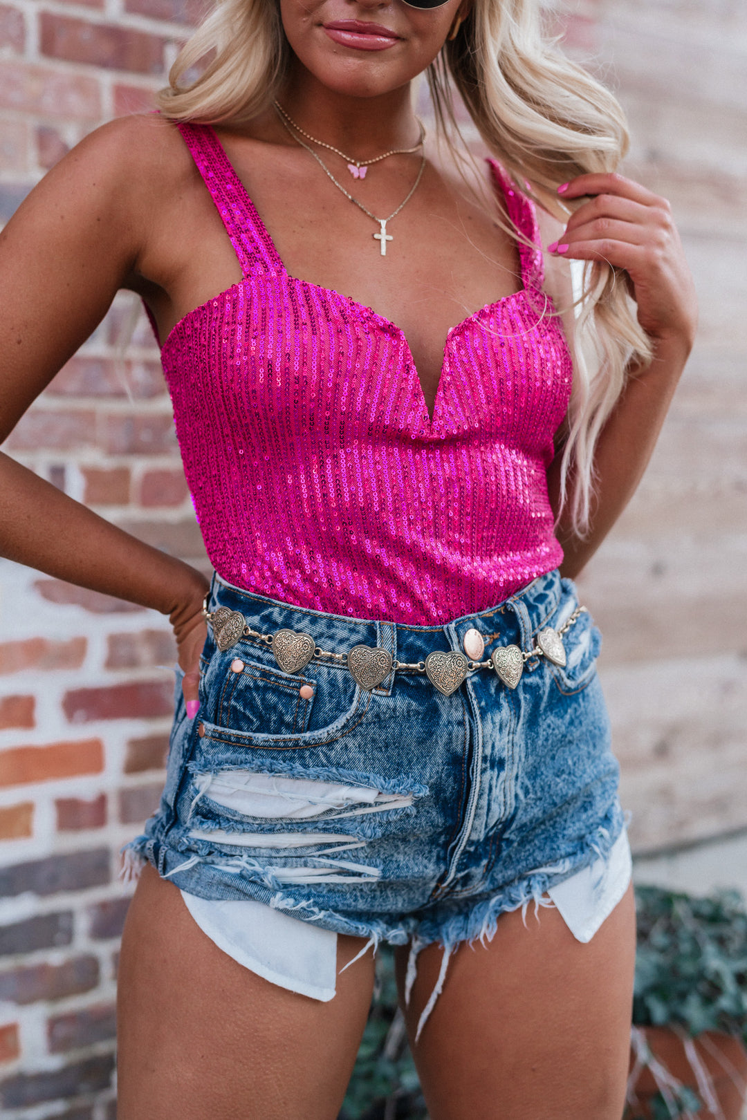 Indy Sequin Bodysuit (Hot Pink) FINAL SALE