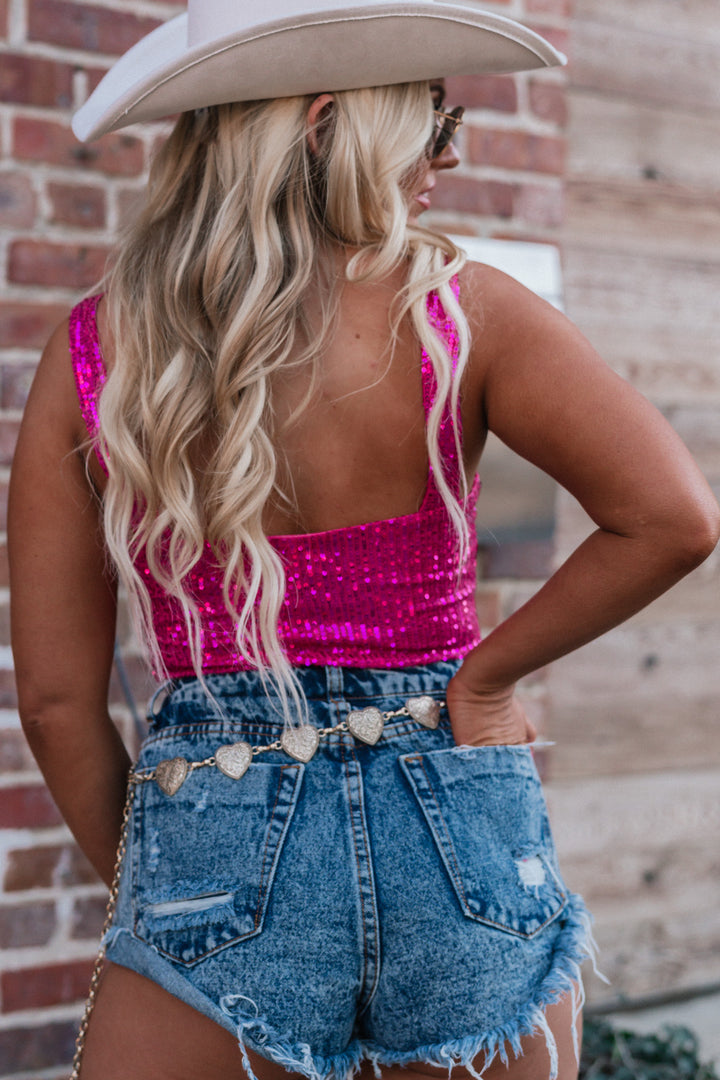 Indy Sequin Bodysuit (Hot Pink) FINAL SALE