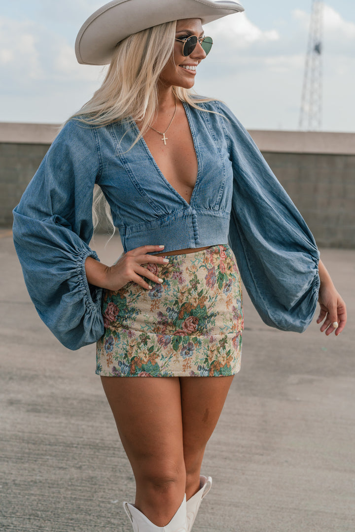 PRE-ORDER Charleston Denim Blouse (Medium Denim) Ships Early December