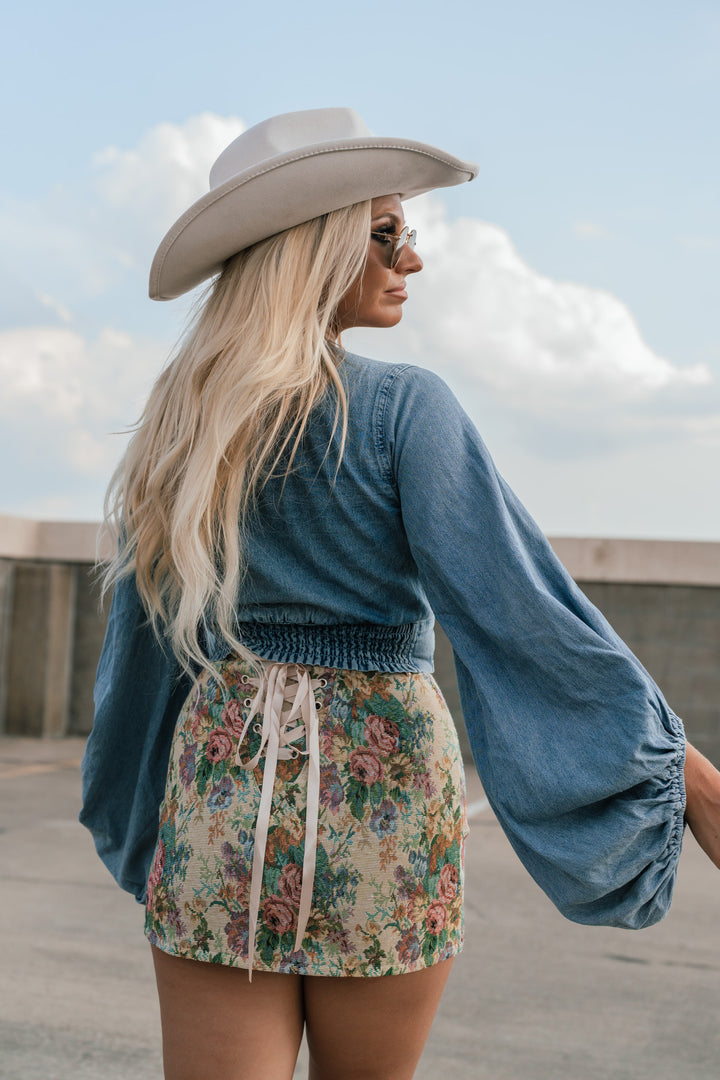 PRE-ORDER Charleston Denim Blouse (Medium Denim) Ships Early December