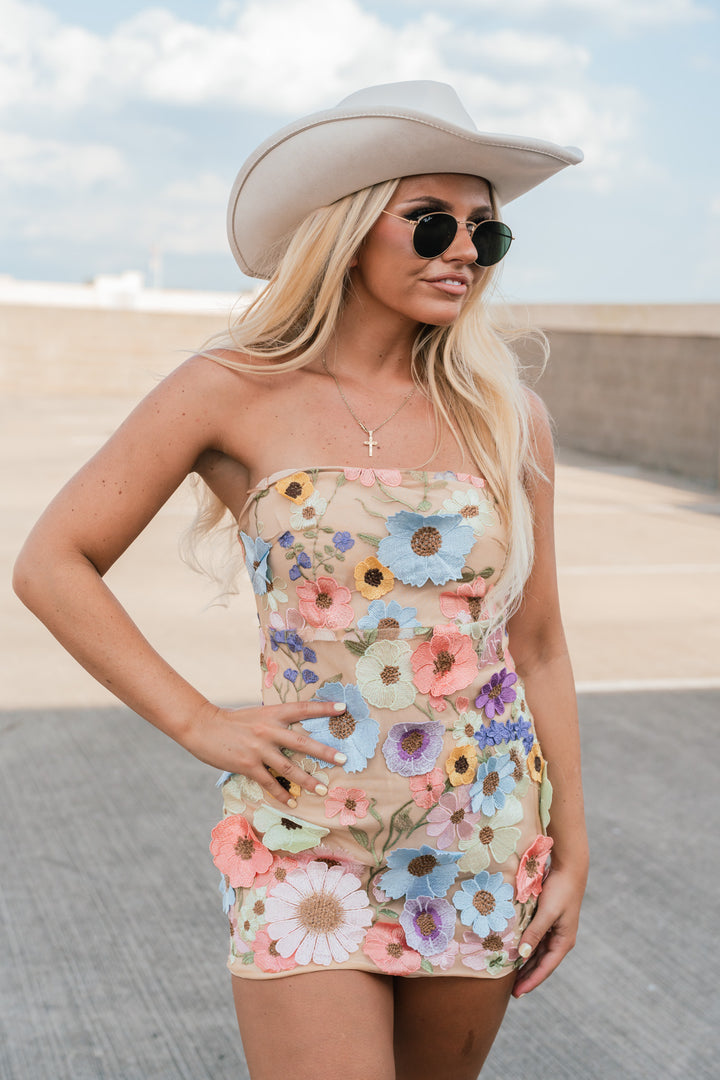 Full Bloom Embroidered Floral Mini Dress