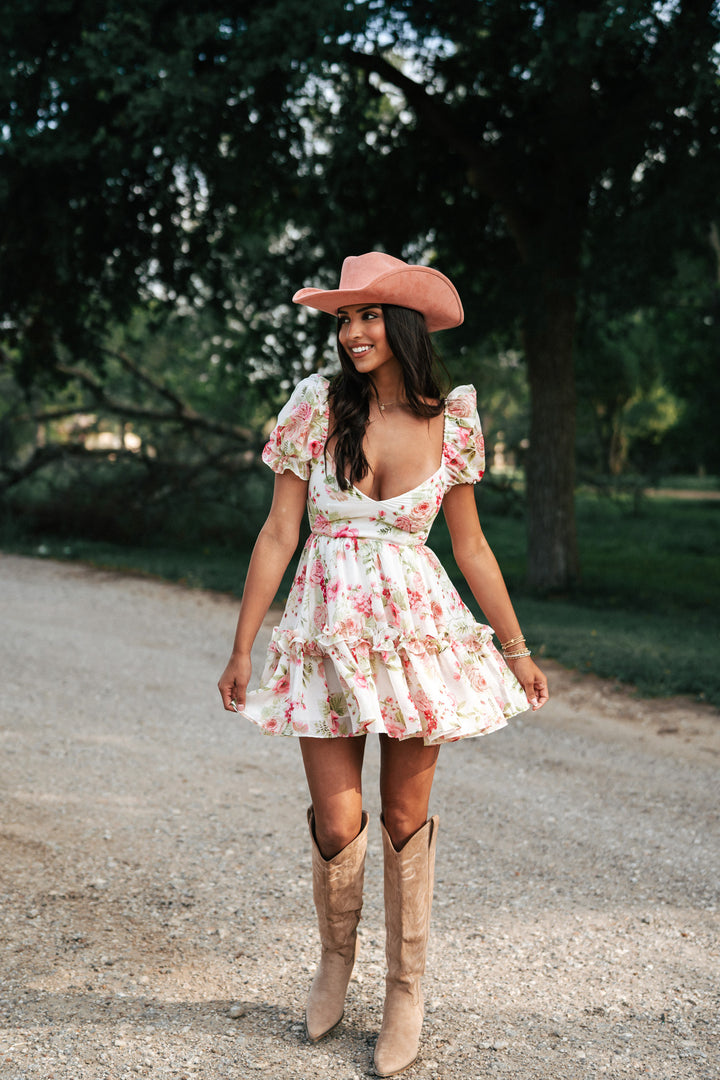 Wild Flower Puff Mini Dress