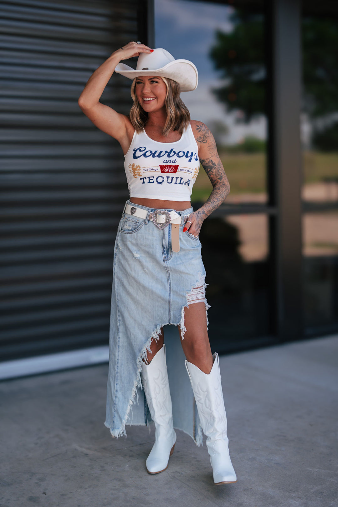 Sienna Distressed Denim Midi Skirt FINAL SALE