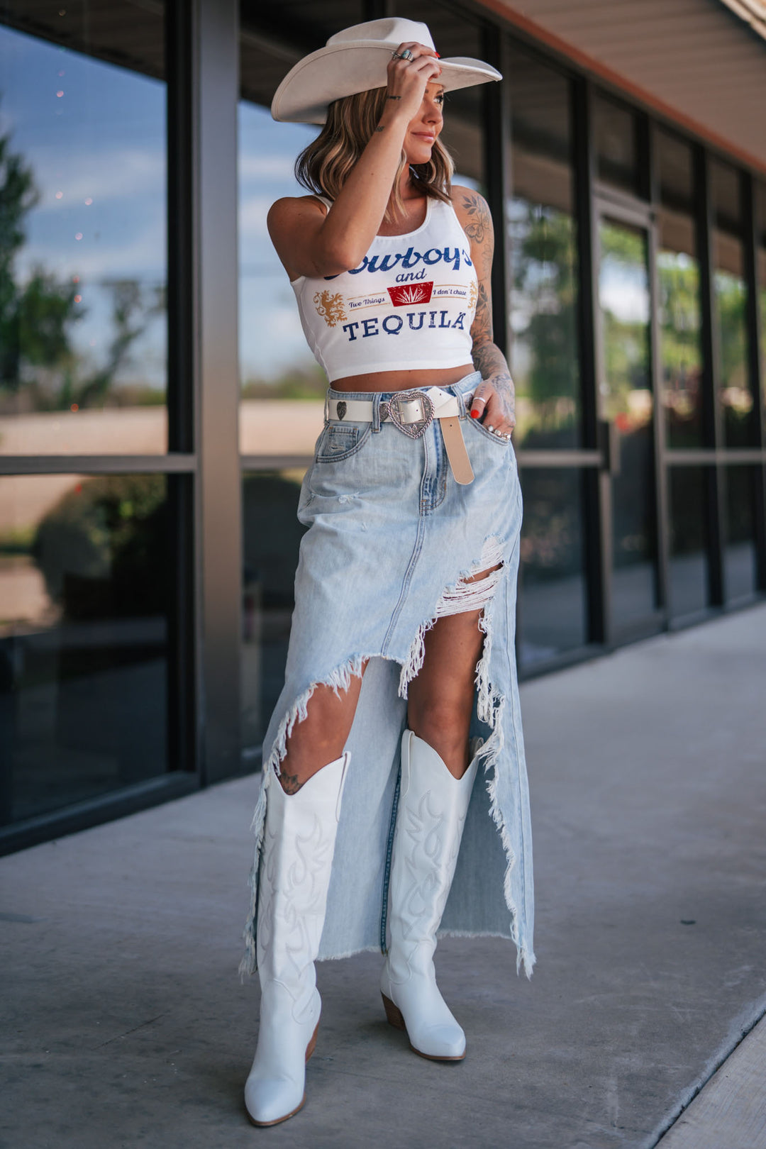 Sienna Distressed Denim Midi Skirt FINAL SALE