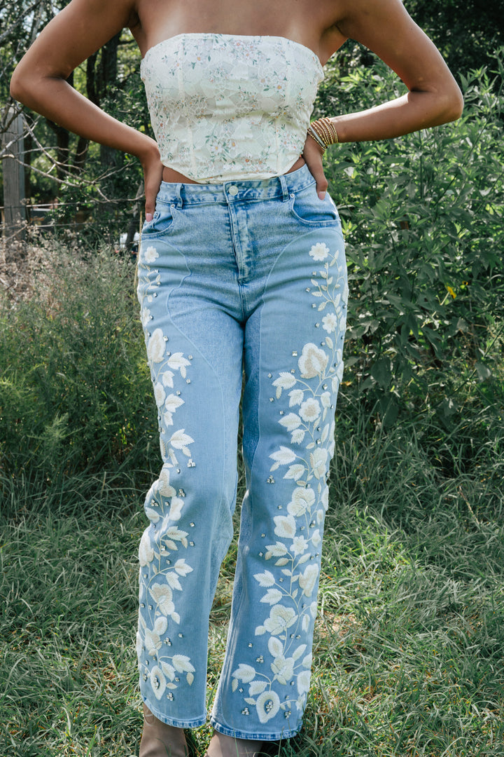 Set In Stone Embroidered Denim Jeans