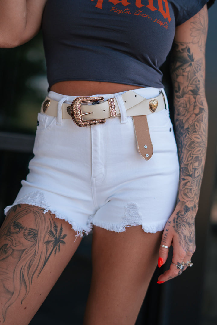 Kancan Classic High Rise Denim Shorts (White) FINAL SALE