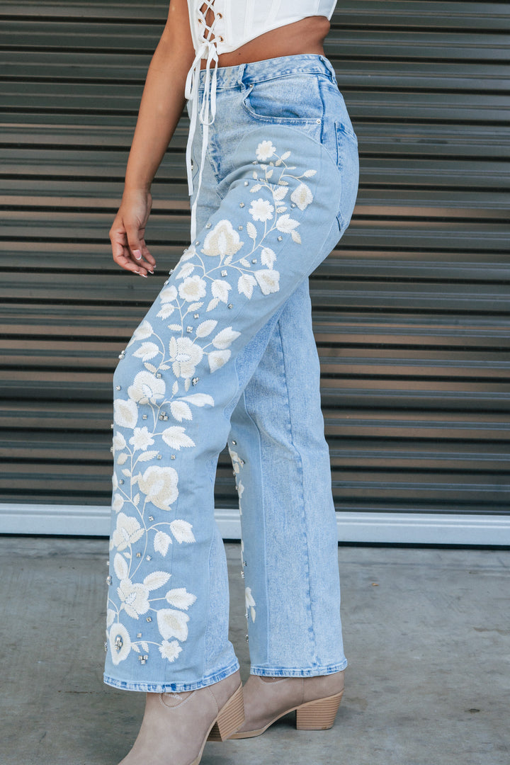 Set In Stone Embroidered Denim Jeans