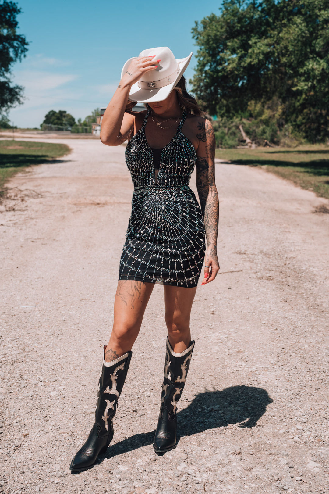 Born To Shine Rhinestone Pearl Mini Dress