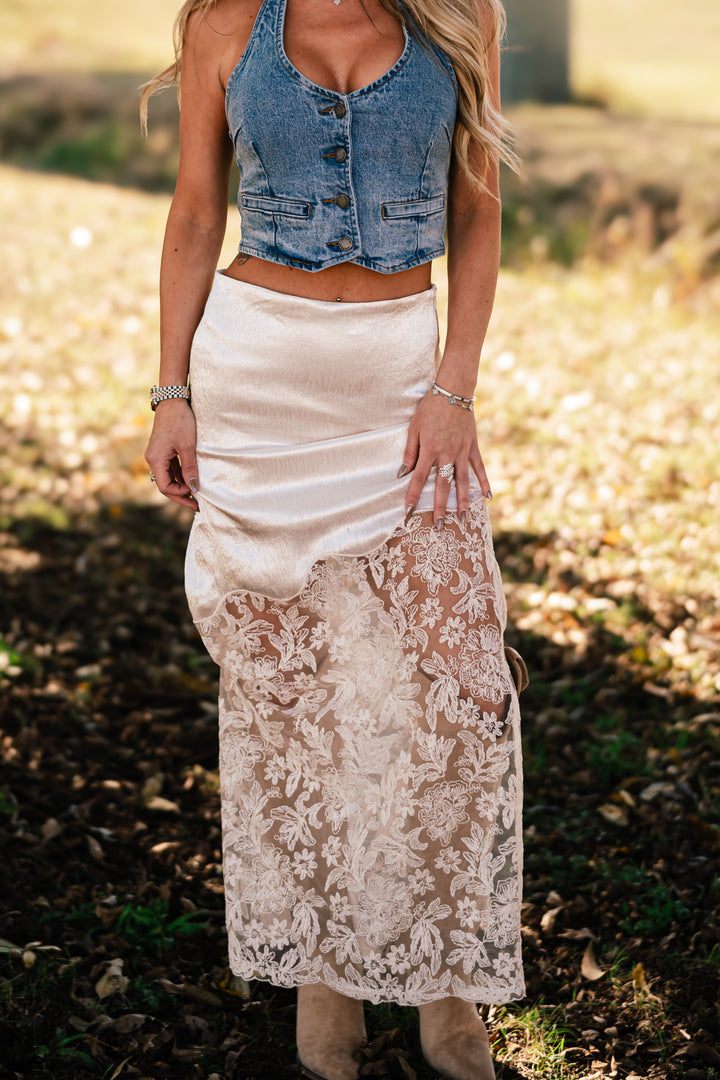 Bella Satin Lace Maxi Skirt