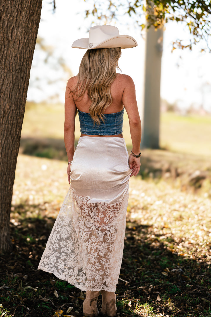 Bella Satin Lace Maxi Skirt