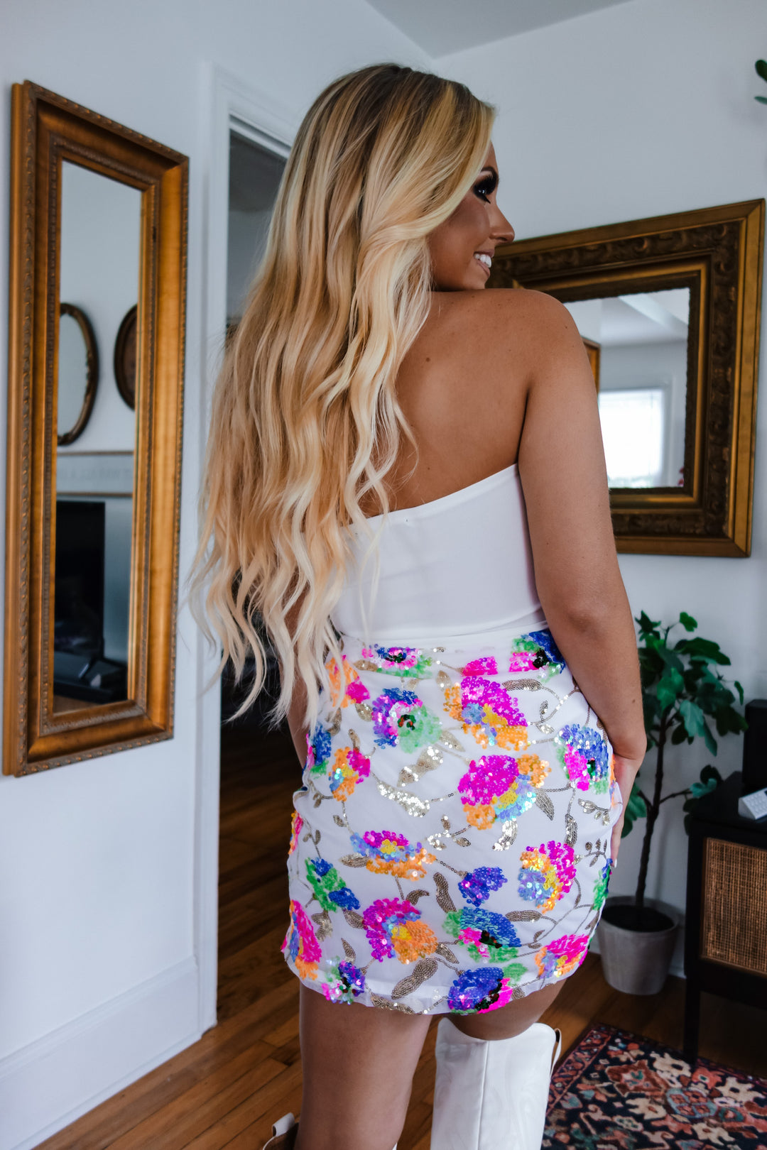 Dapne Floral Sequin Mini Skirt