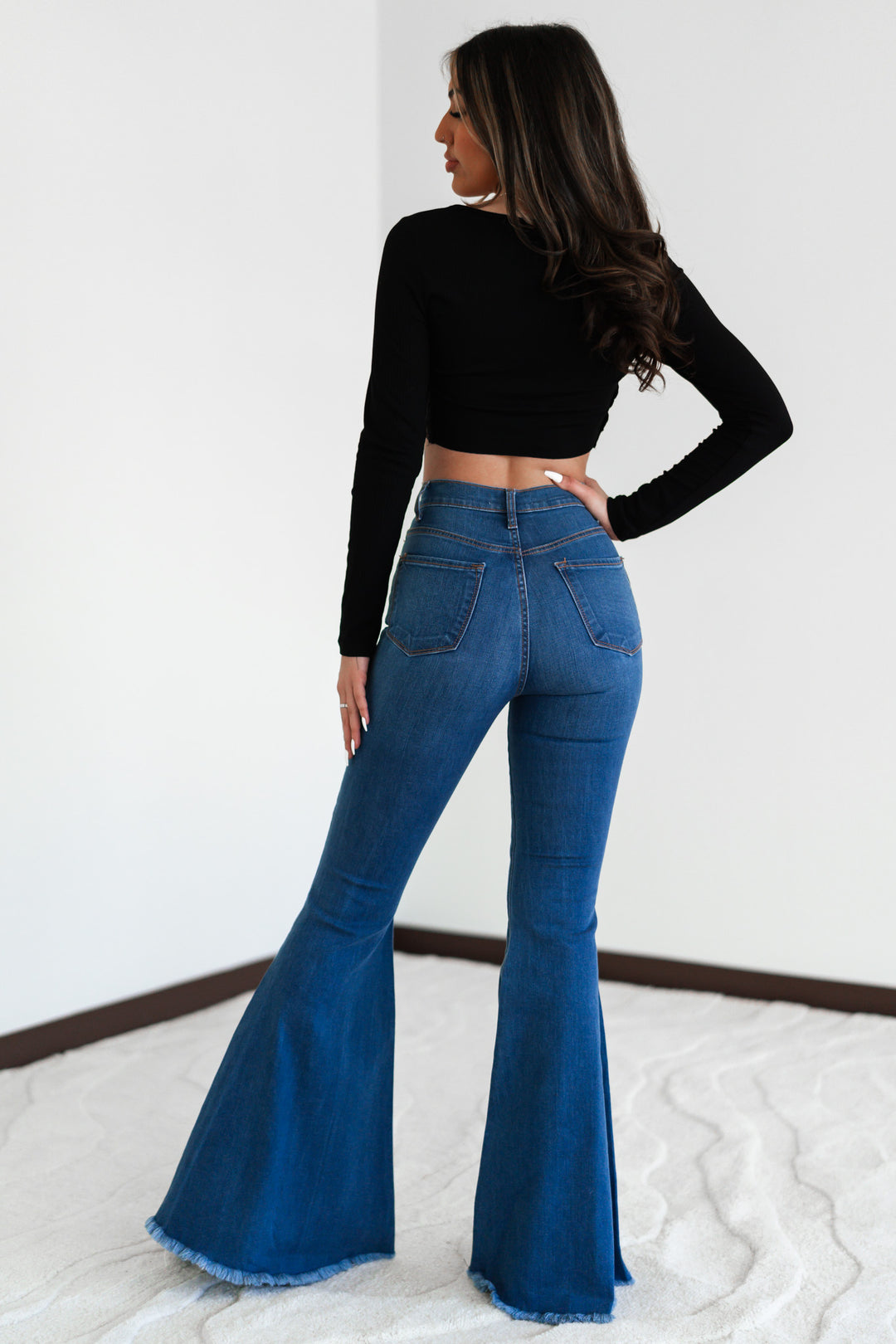 Wild Love Distressed Bell Bottoms (Dark Wash)