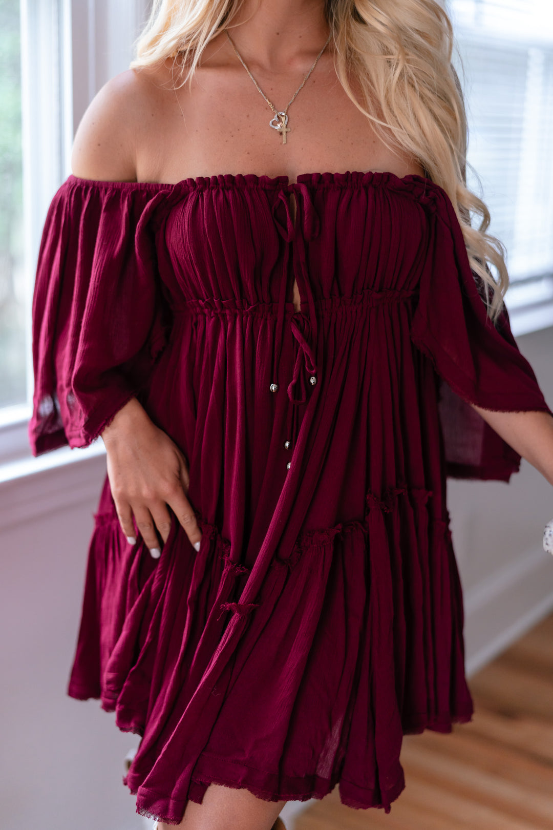 Somber Ruffle Mini Dress (Merlot) FINAL SALE