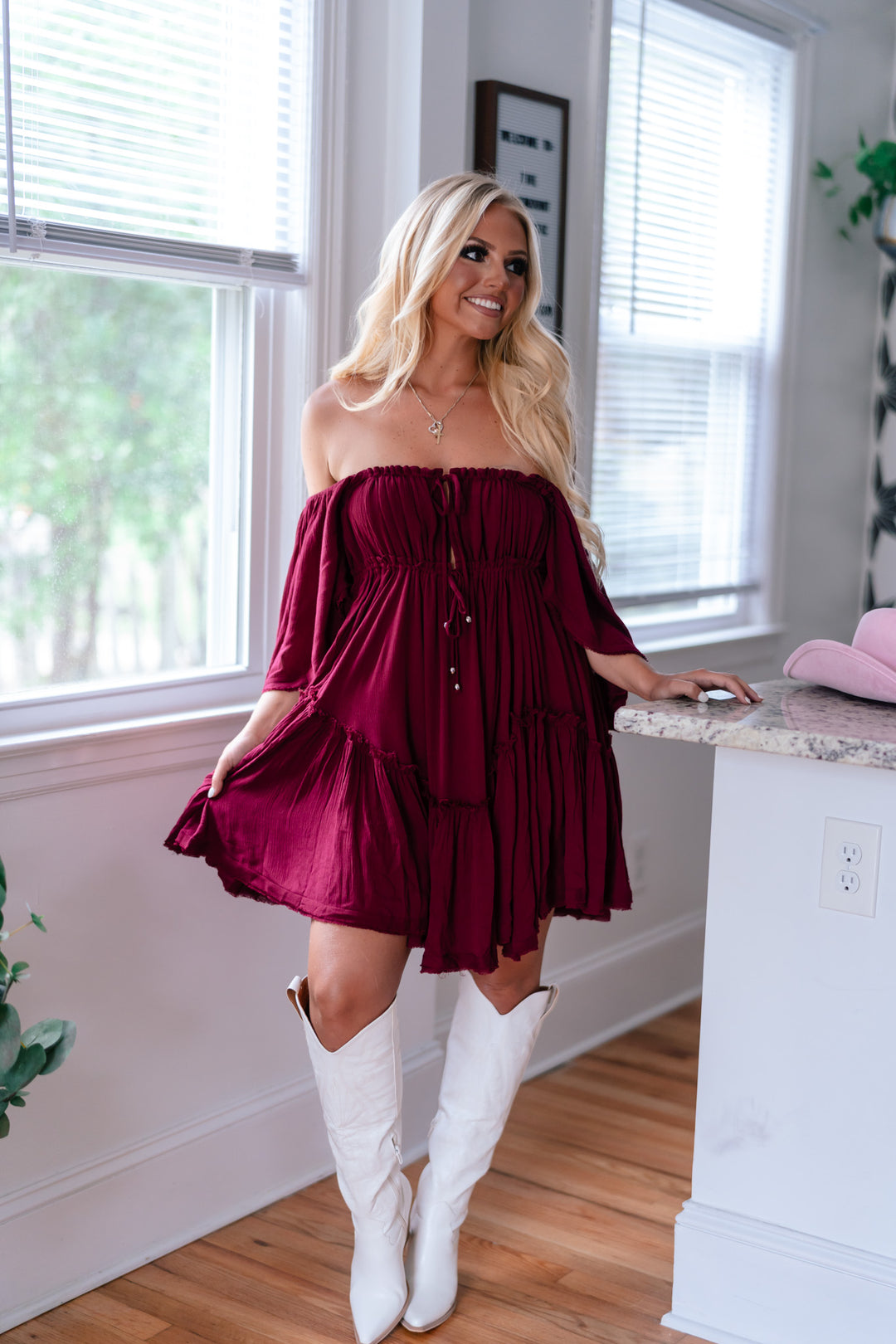 Somber Ruffle Mini Dress (Merlot) FINAL SALE