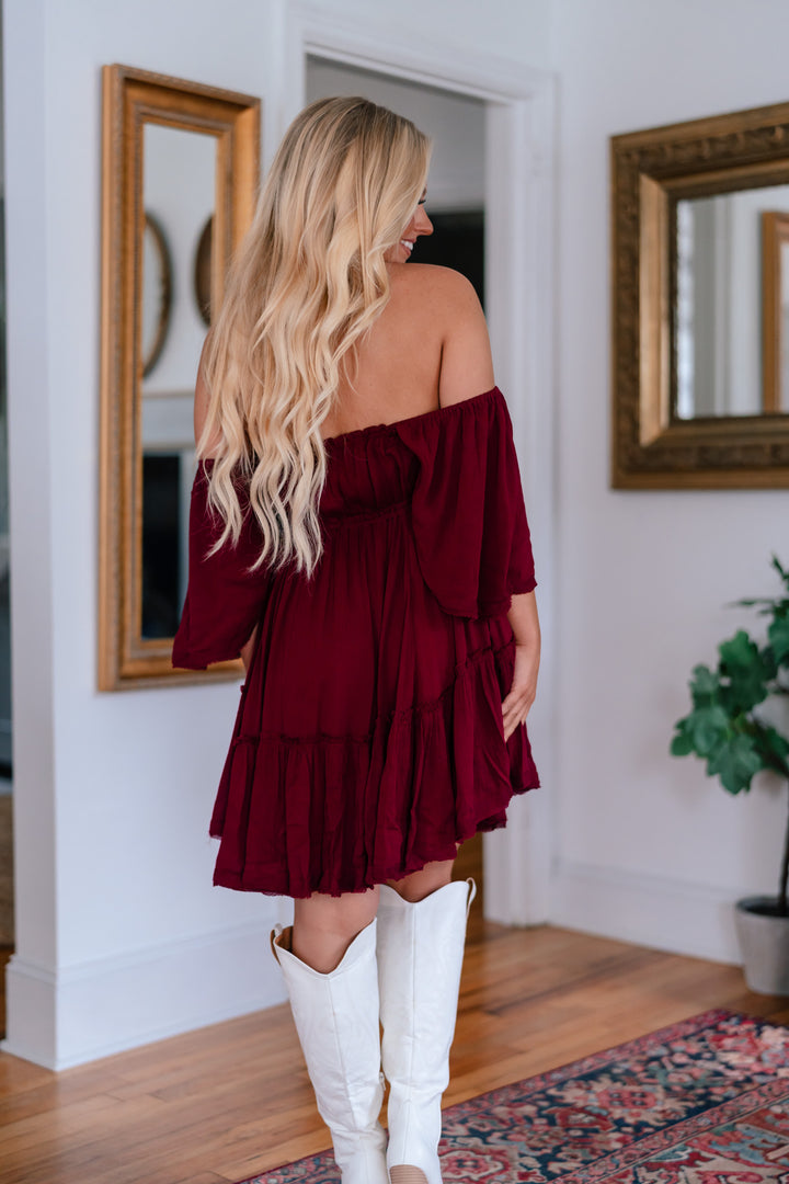 Somber Ruffle Mini Dress (Merlot) FINAL SALE