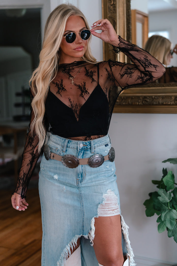 Floral Sheer Mesh Top (Black) FINAL SALE