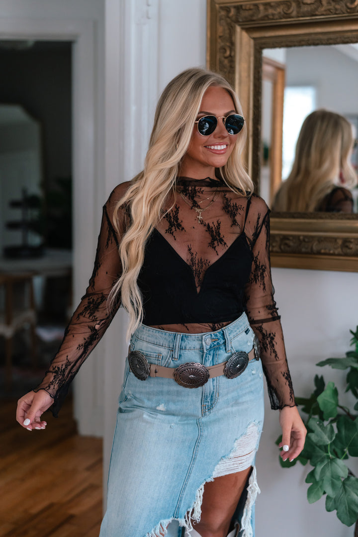 Floral Sheer Mesh Top (Black) FINAL SALE