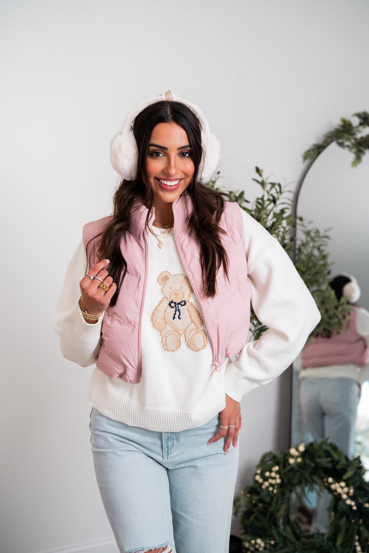 Lattes And Leaves Puffer Vest (Pink)