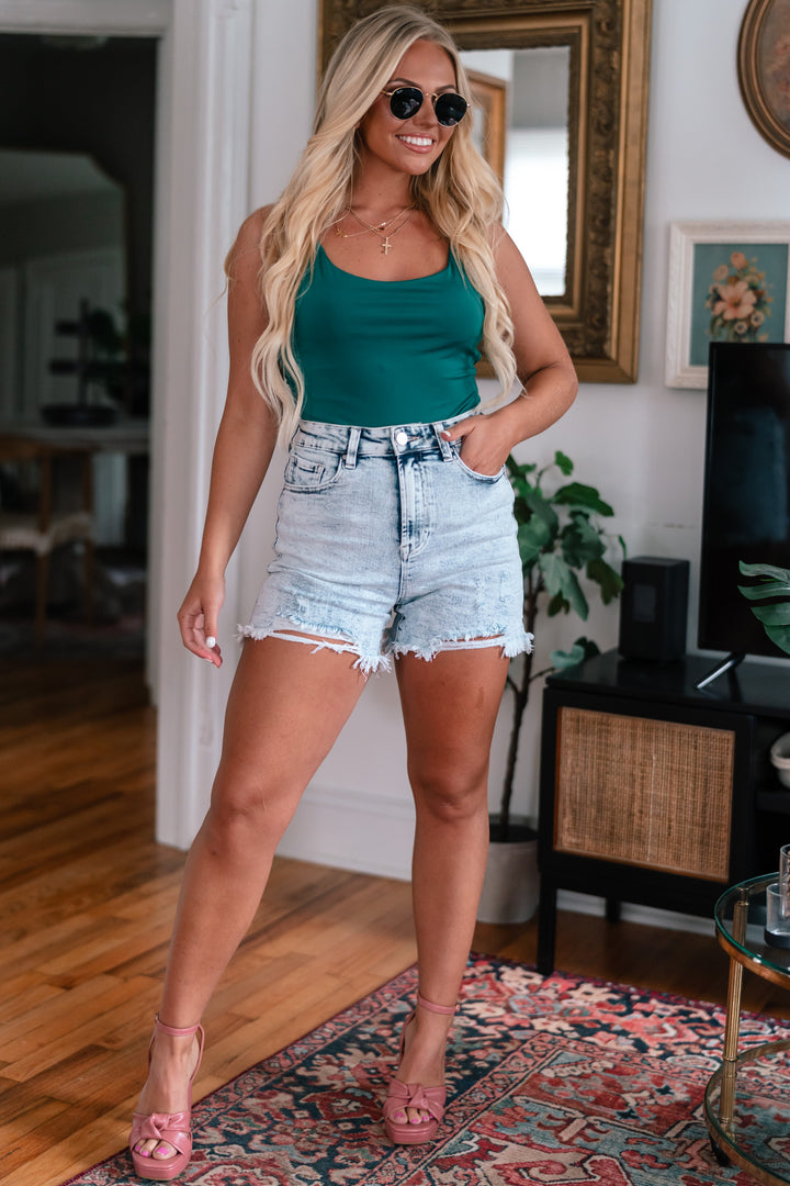 Everyday Denim Distressed Shorts (Light Wash)