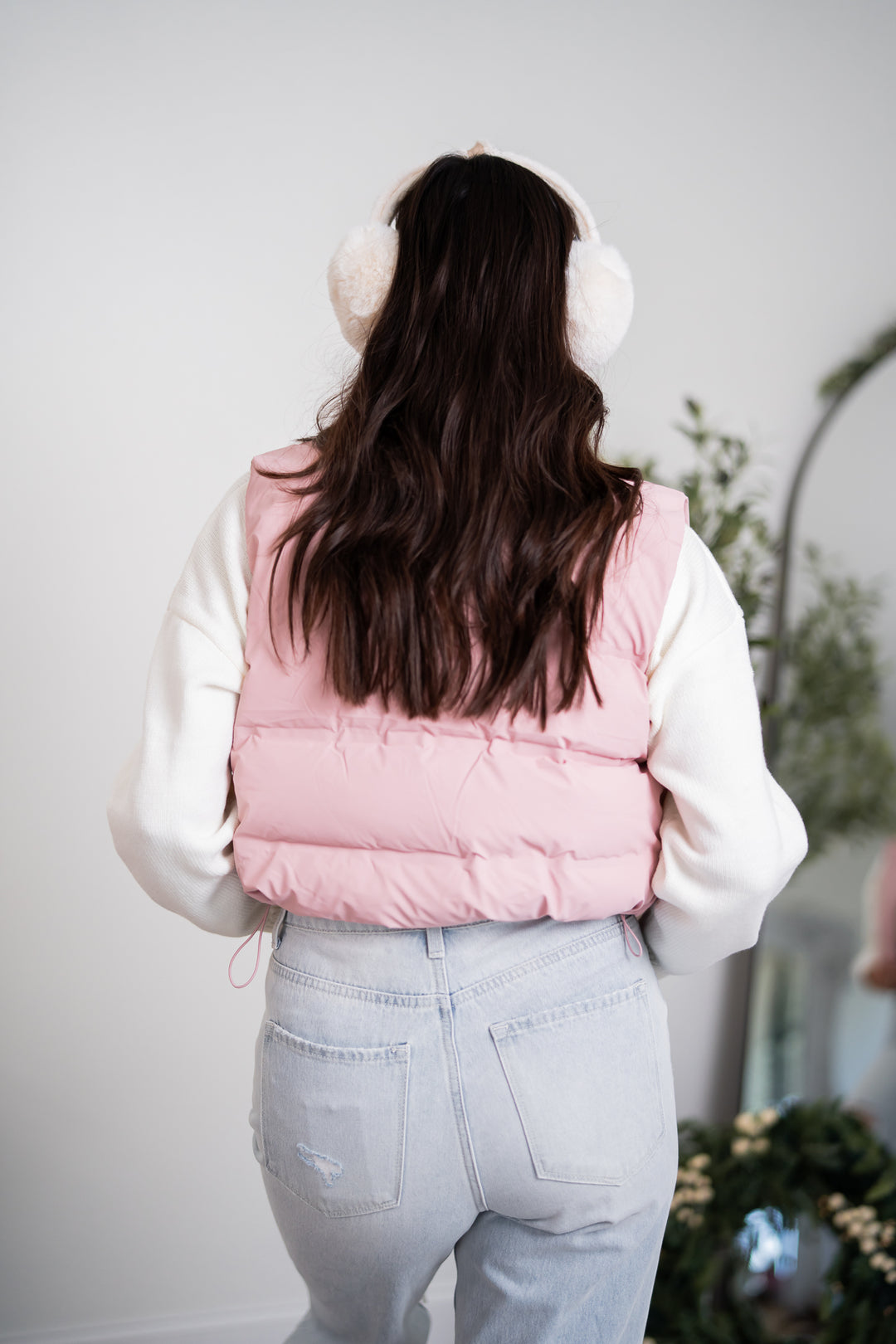 Lattes And Leaves Puffer Vest (Pink)