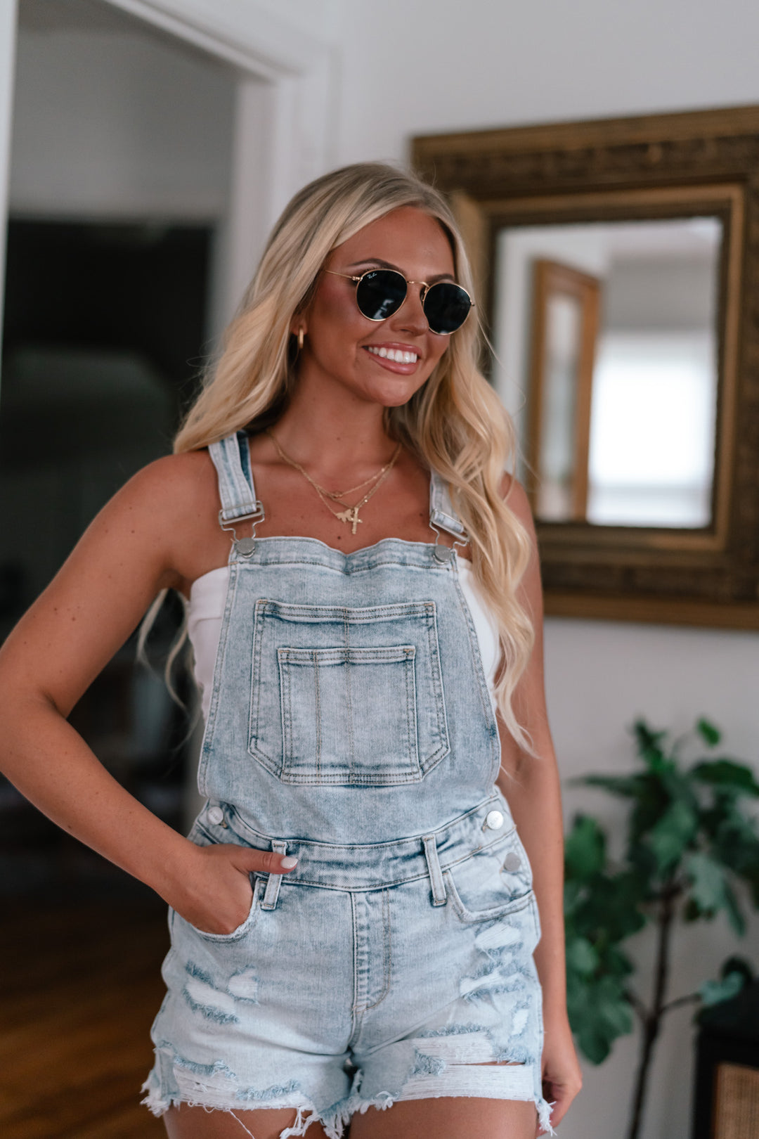 Miami Distressed Denim Overalls