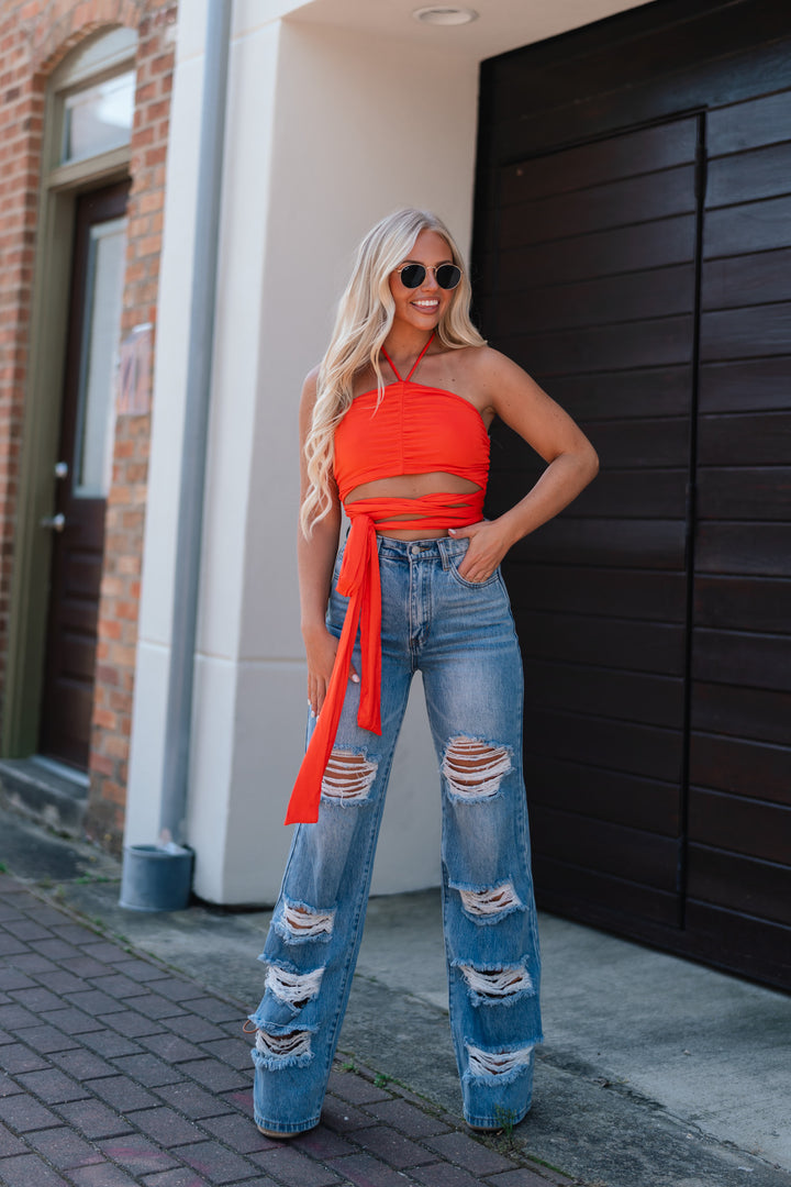 Bahama Wrap Crop Top (Tangerine) FINAL SALE