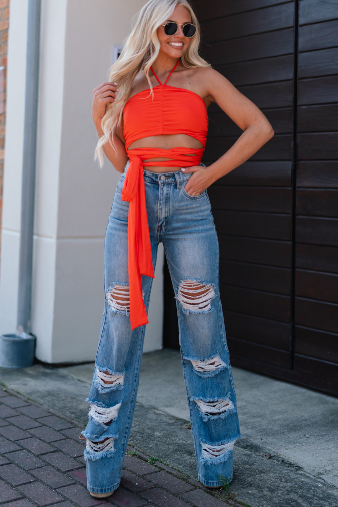 Bahama Wrap Crop Top (Tangerine) FINAL SALE