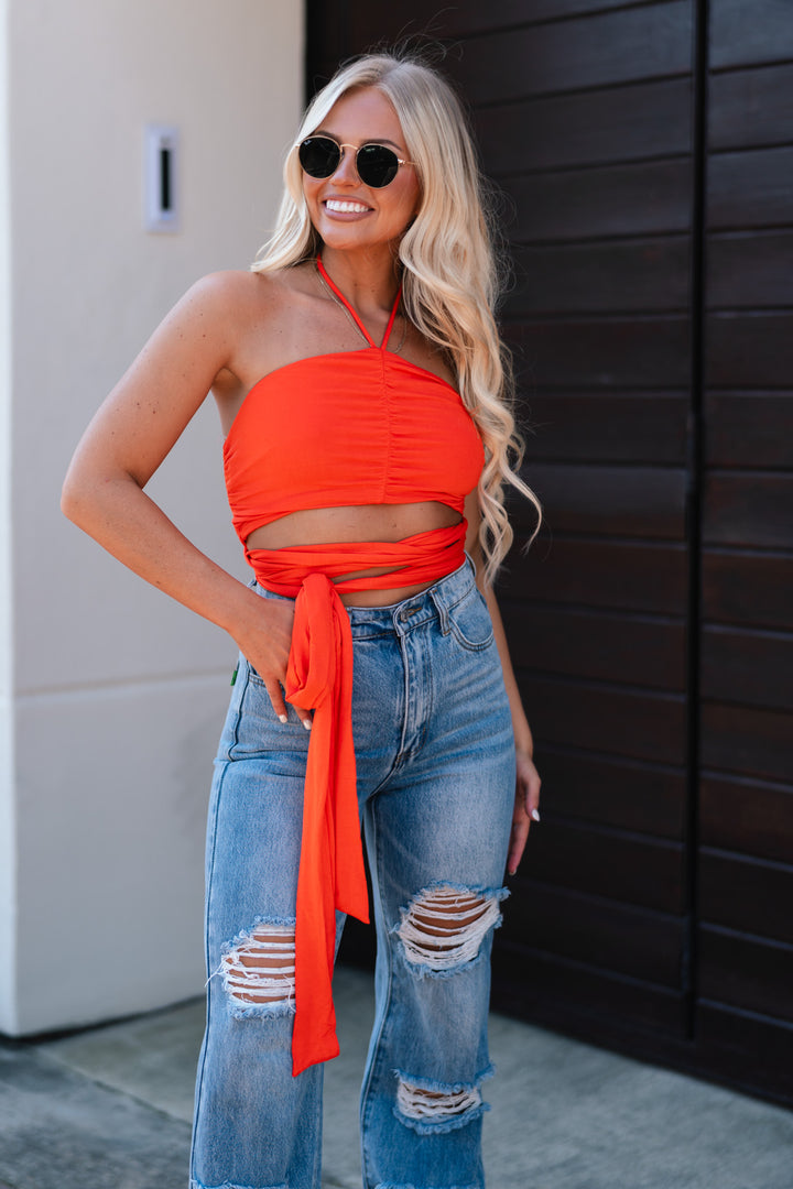 Bahama Wrap Crop Top (Tangerine) FINAL SALE