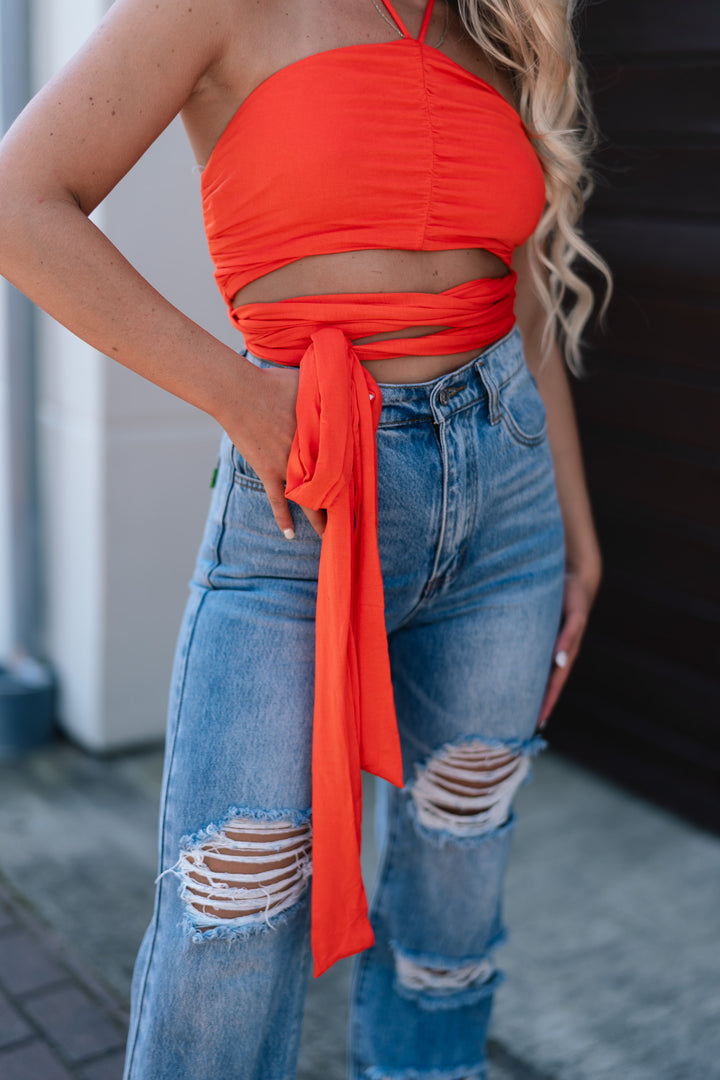 Bahama Wrap Crop Top (Tangerine) FINAL SALE