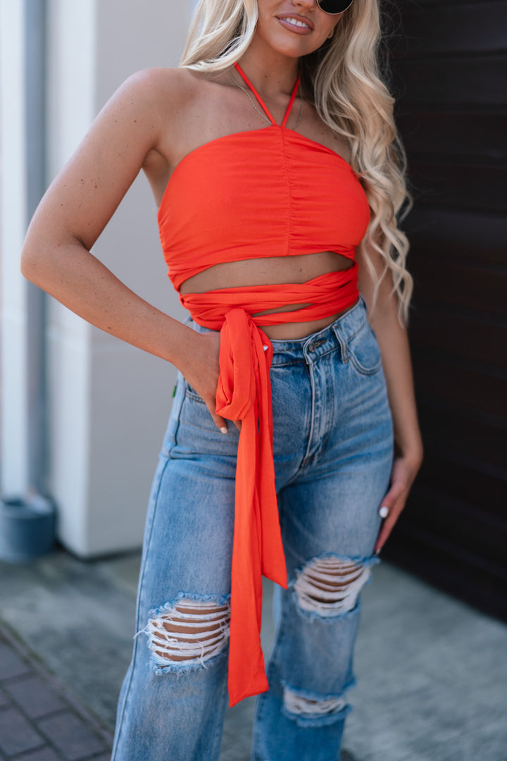 Bahama Wrap Crop Top (Tangerine) FINAL SALE