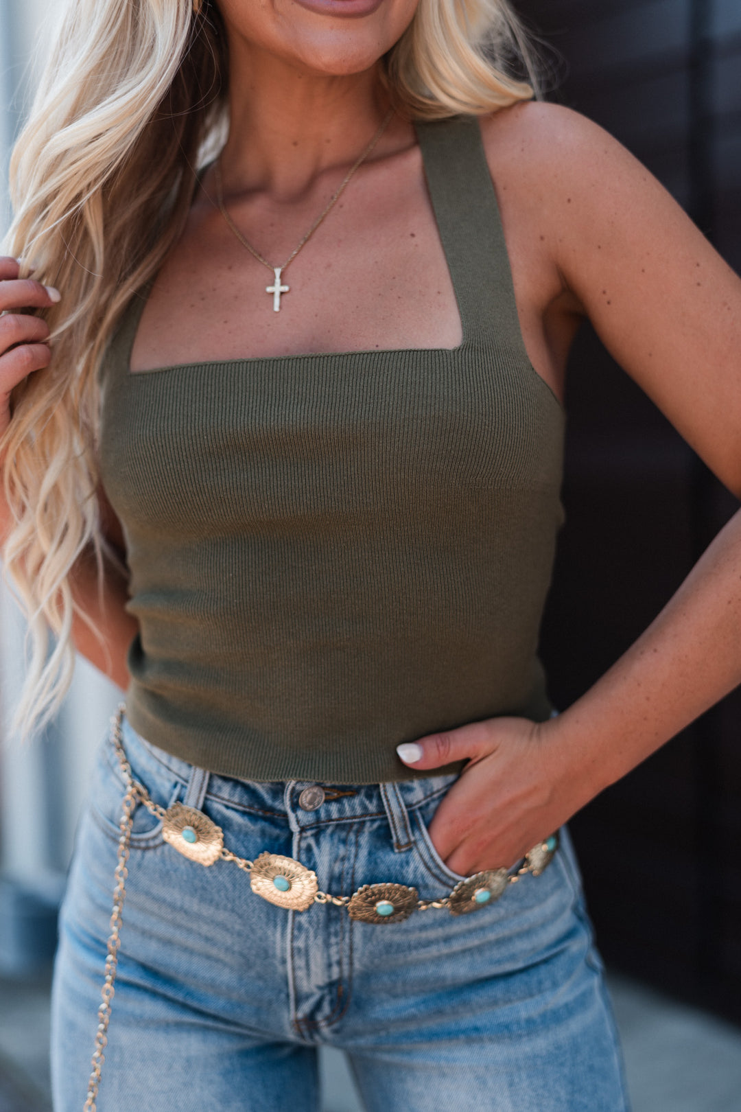 Heartbreaker Knit Crop Top (Olive)