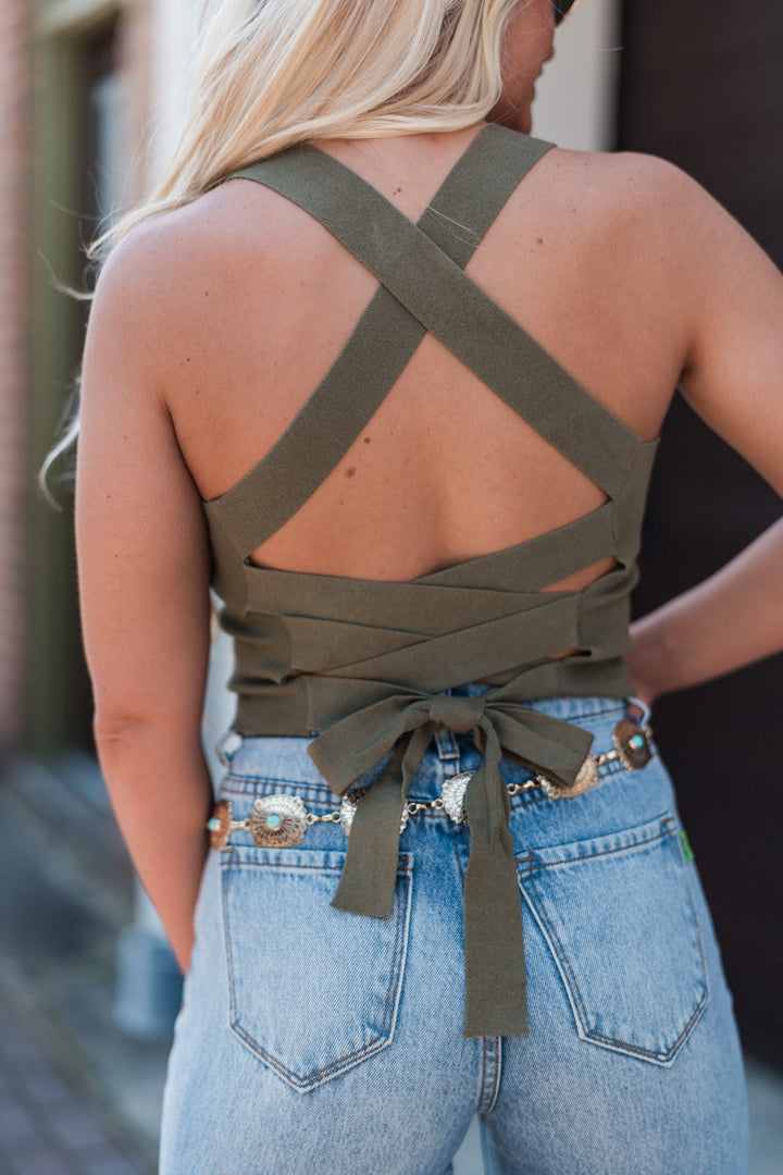 Heartbreaker Knit Crop Top (Olive)