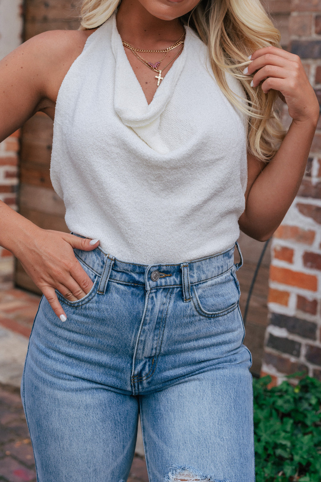 Sierra Cowl Neck Halter Top (Ivory) FINAL SALE