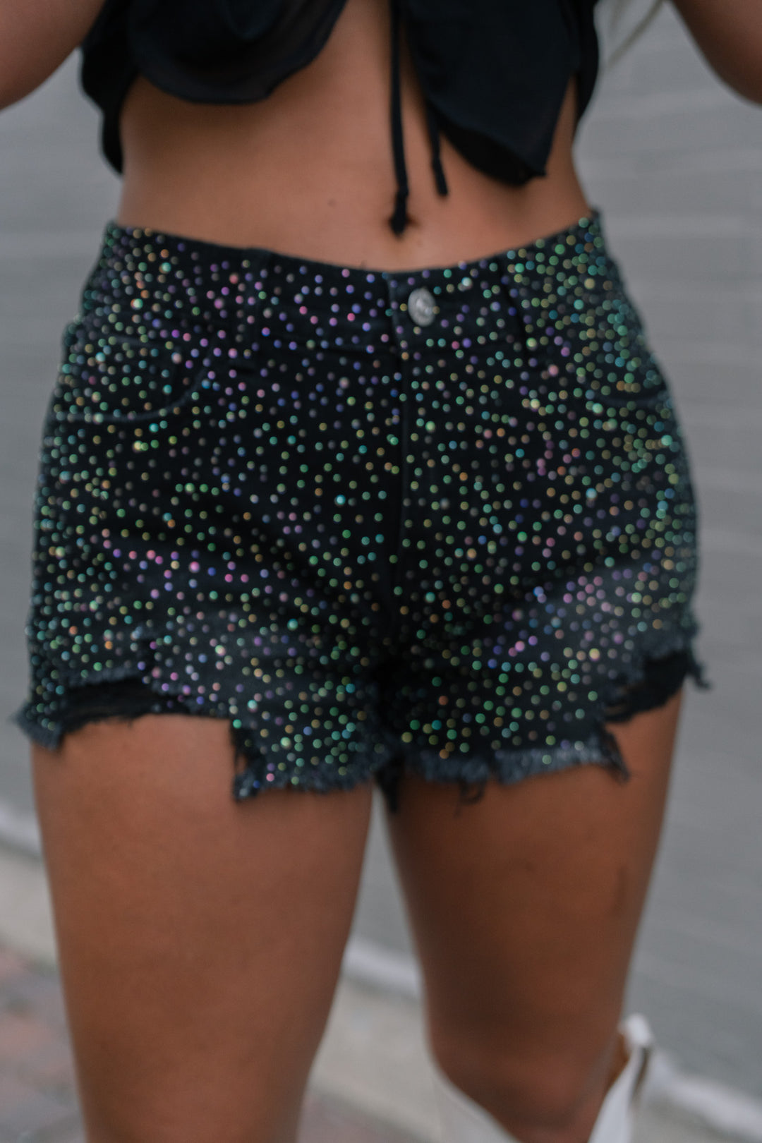 Rhett Rhinestone Studded Mid Rise Denim Shorts FINAL SALE